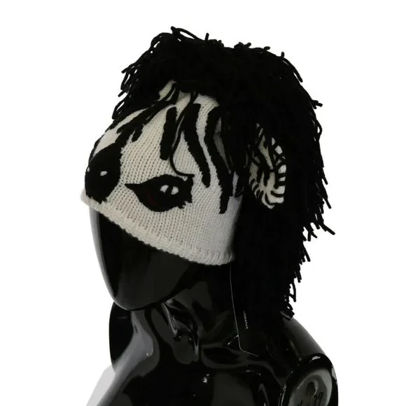 Dolce & Gabbana Black and White Knitted Cashmere Beanie - Picture 2 of 5